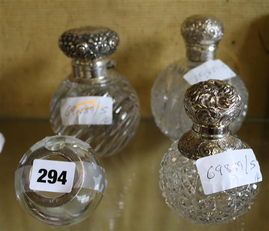 2 x lidded scent bottles, inkwell and ashtray